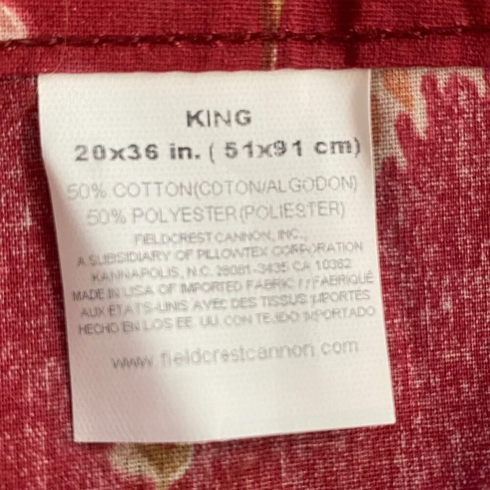 Vintage Fieldcrest Cannon King Floral Pillowcases‎ Shams 20x36 Red Beige